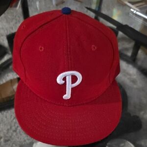 New Era Phillies Red With White Logo Fitted Cap 7 3/8  (728)